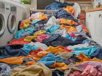 Piled Laundry In Laundry Room